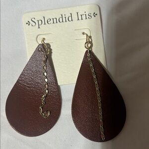 Splendid Iris Brown Teardrop Earrings with Gold Chain